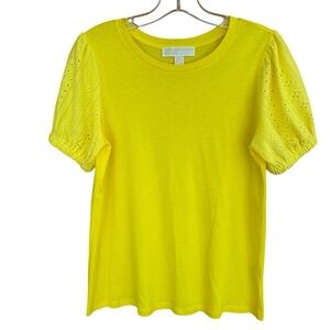 MICHAEL Michael Kors Sunny Yellow Eyelet Puff Sleeve T-Shirt Top, Small